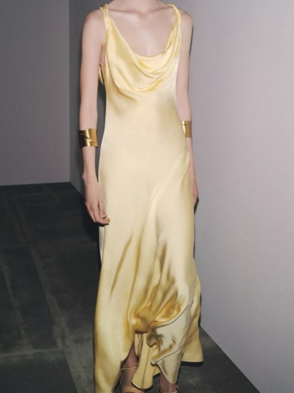 Zara ZW Collection Satin Long Dress Yellow Size XS